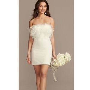 Strapless Crepe Feather Trim Mini Dress